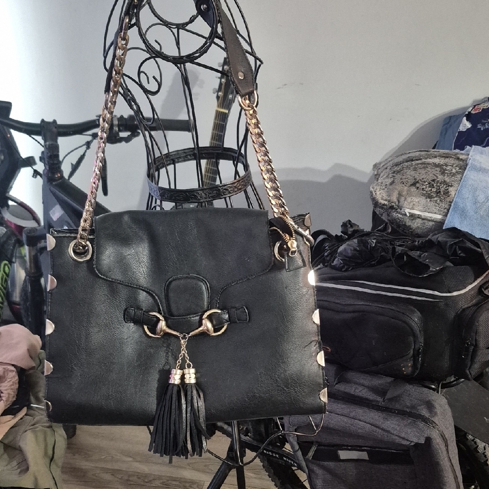 Black Leather Chain Strap Bag